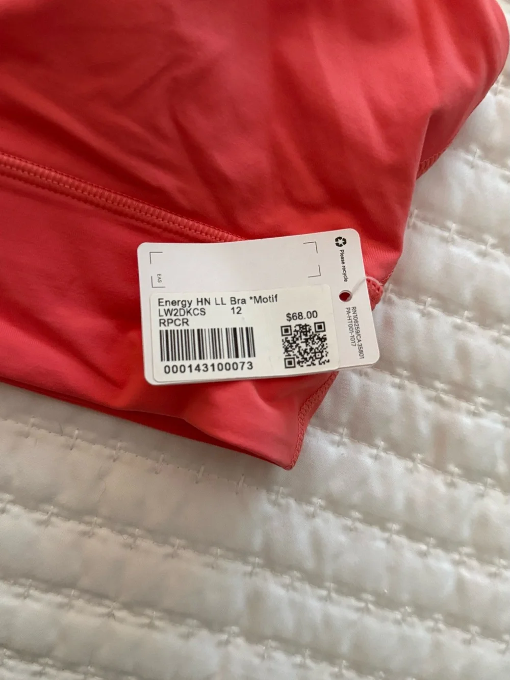 Lululemon Women's High-Neck Sports Bra Crop Top - Coral Pink size 12 nwt